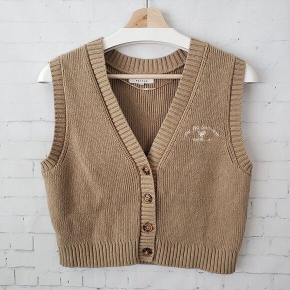 PacSun Pacific Sunwear Sweater Vest Size S Tan Button Front Swank Tank Academia - Picture 3 of 8